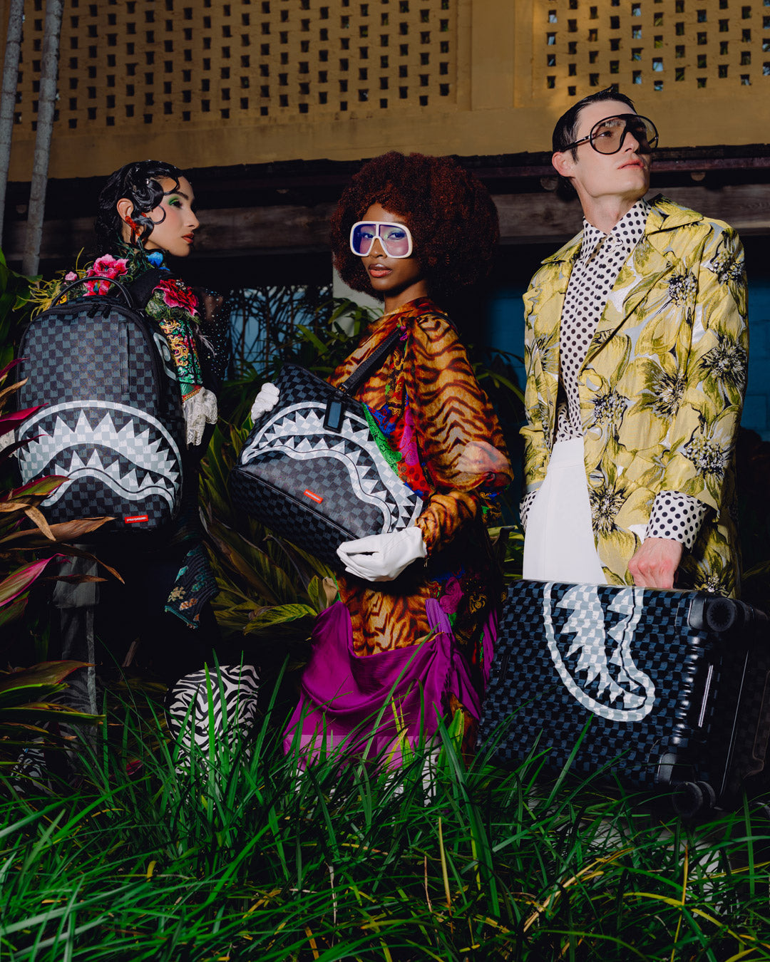 SPRAYGROUND® BACKPACK BLACK AND WHITE DRIP CHECK SHARK BACKPACK