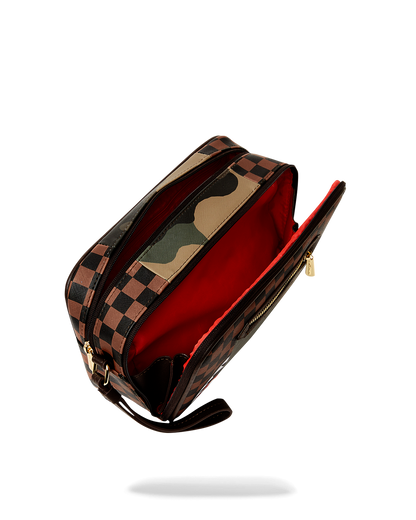 SPRAYGROUND® TOILETRY EXTERIOR GOLD ZIP POCKET SHARKS IN PARIS TOILETRY BRICKSIDE BAG