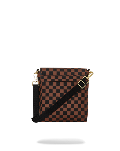 SPRAYGROUND® SLING EXTERIOR GOLD ZIP POCKET SHARKS IN PARIS MESSENGER SLING BAG