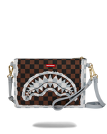 SPRAYGROUND® POUCHETTE CREAM AND BROWN TEAR CHECK CROSSOVER CLUTCH