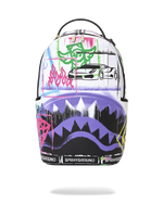 SPRAYGROUND® BACKPACK STENCIL SHARK ATTACK BLACK AND WHITE SPLIT BACKPACK