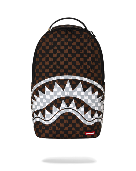 SPRAYGROUND® BACKPACK BROWN AND CREAM DRIP CHECK SHARK BACKPACK