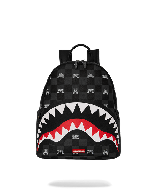 SPRAYGROUND® BACKPACK GRAY PEEKING CHARACTER CHECK SAVAGE BACKPACK