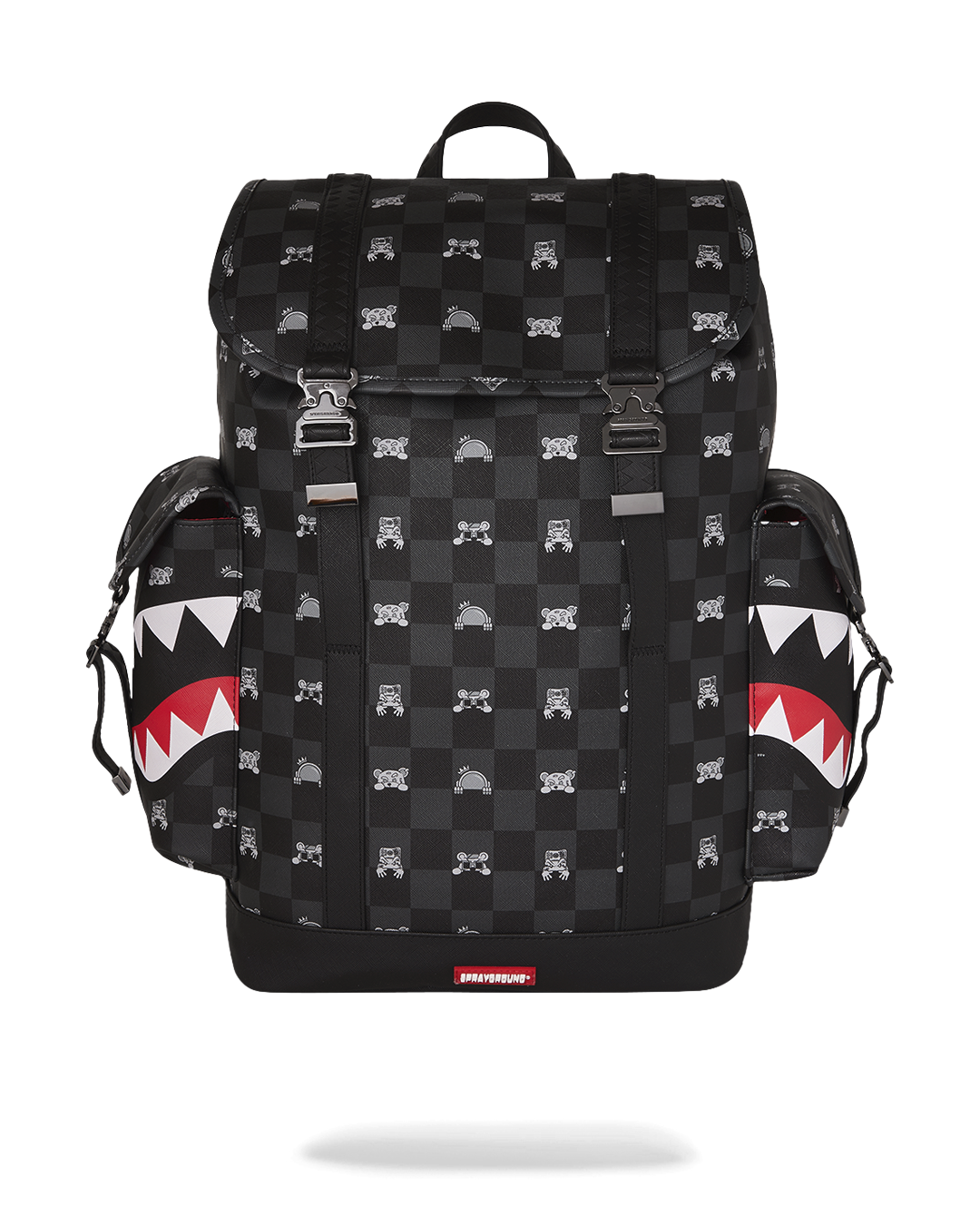 SPRAYGROUND® BACKPACK GRAY PEEKING CHARACTER CHECK MONTE CARLO BACKPACK