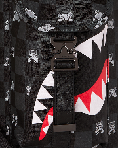 SPRAYGROUND® BACKPACK GRAY PEEKING CHARACTER CHECK MONTE CARLO BACKPACK