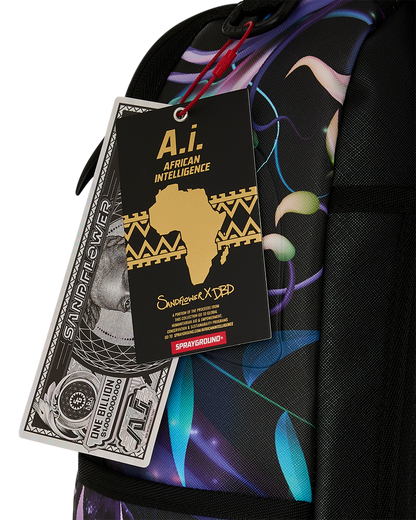 SPRAYGROUND® BACKPACK A.I. AFRICAN INTELLIGENCE INDIGO DUSK BACKPACK - SANDFLOWER COLLAB