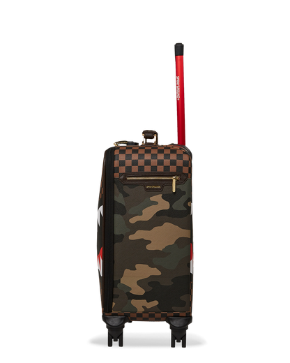 SPRAYGROUND® LUGGAGE EXTERIOR GOLD ZIP POCKET SHARKS IN PARIS JETSETTER CARRY-ON LUGGAGE