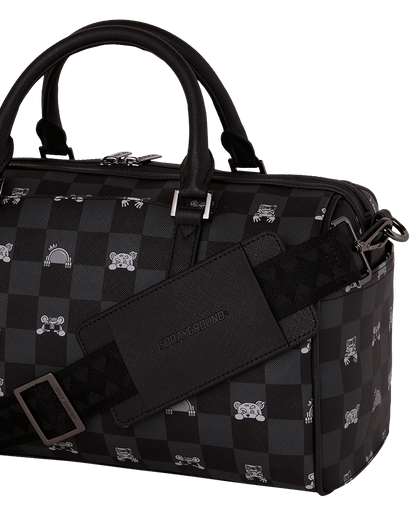 SPRAYGROUND® DUFFLE GRAY PEEKING CHARACTER CHECK MINI DUFFLE