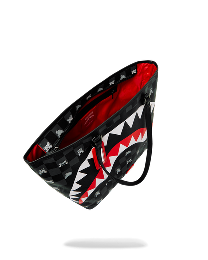 SPRAYGROUND® TOTE GRAY PEEKING CHARACTER CHECK TOTE