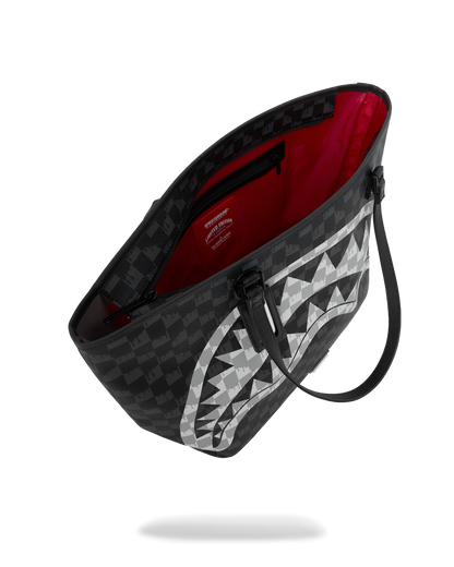SPRAYGROUND® TOTE BLACK AND WHITE DRIP CHECK SHARK TOTE